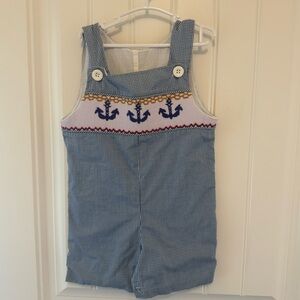 Smocked Anchor Toddler Jon Jon Dark Blue Gingham 2T